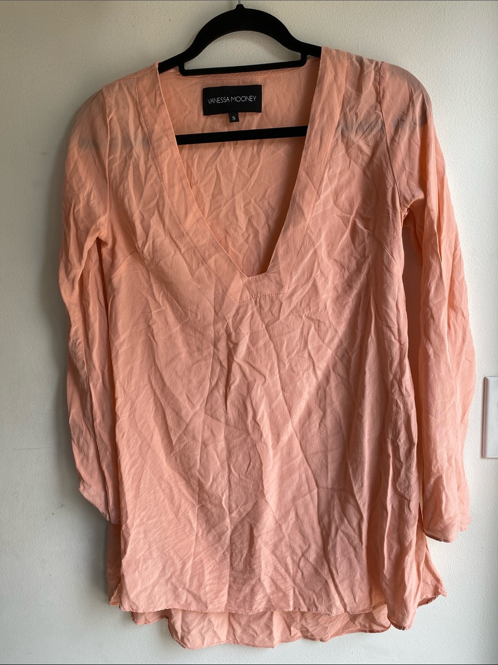 Vanessa Mooney Pink Sustainable Silk Crepe de Chine Tunic Top High/Low Hem S